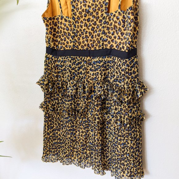 New Foxiedoe Sassa Leopard Printed Cutout Back Fringe Tiered Mini Dress - Picture 12 of 12